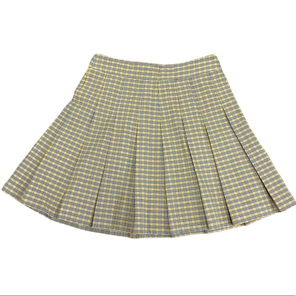 Aritzia Sunday Best Olive skirt size 00 XS yellow black pleated check plaid mini - Picture 4 of 5